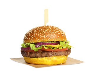 Photo of Burger with delicious patty isolated on white