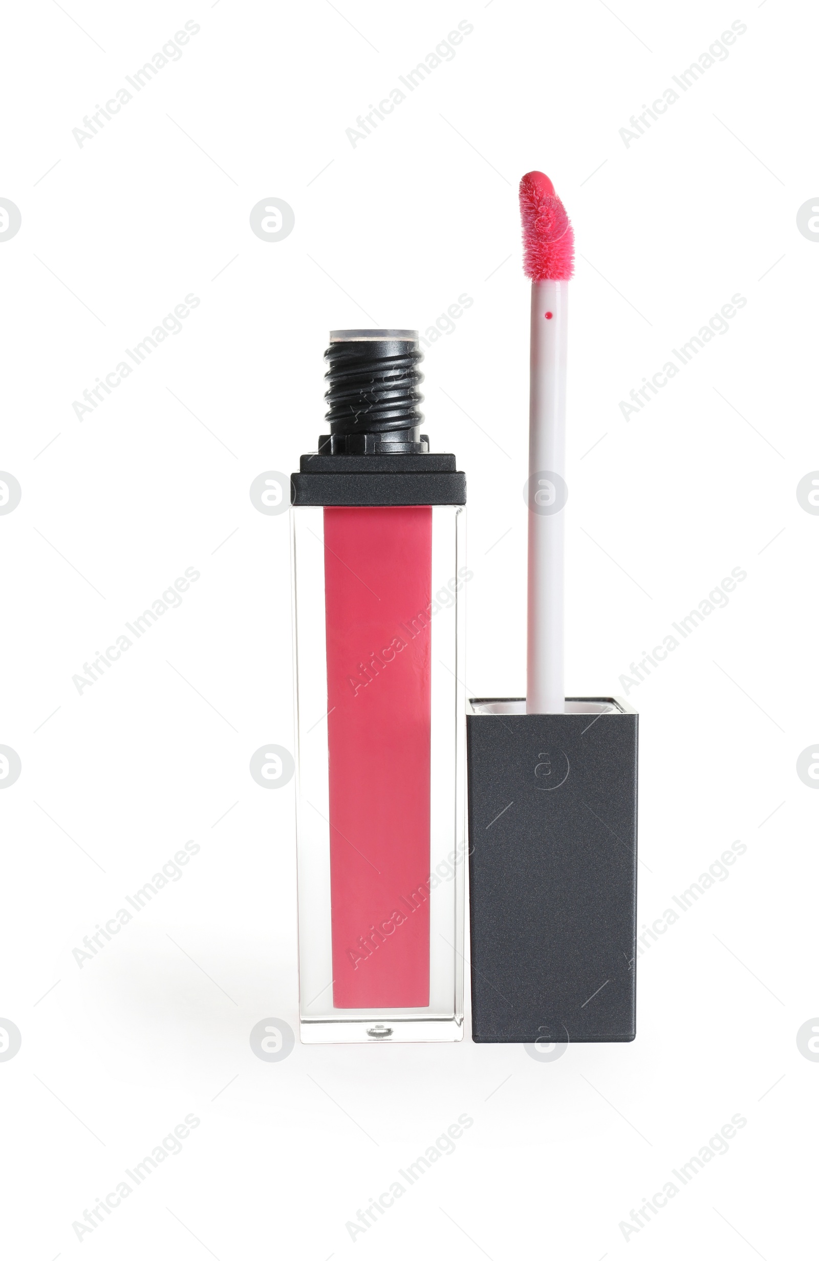Photo of Tube of liquid lipstick and applicator isolated on white