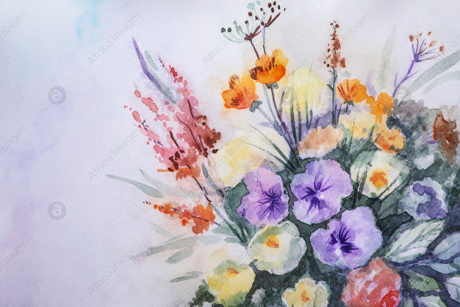 Photo of Closeup view of beautiful floral watercolor painting