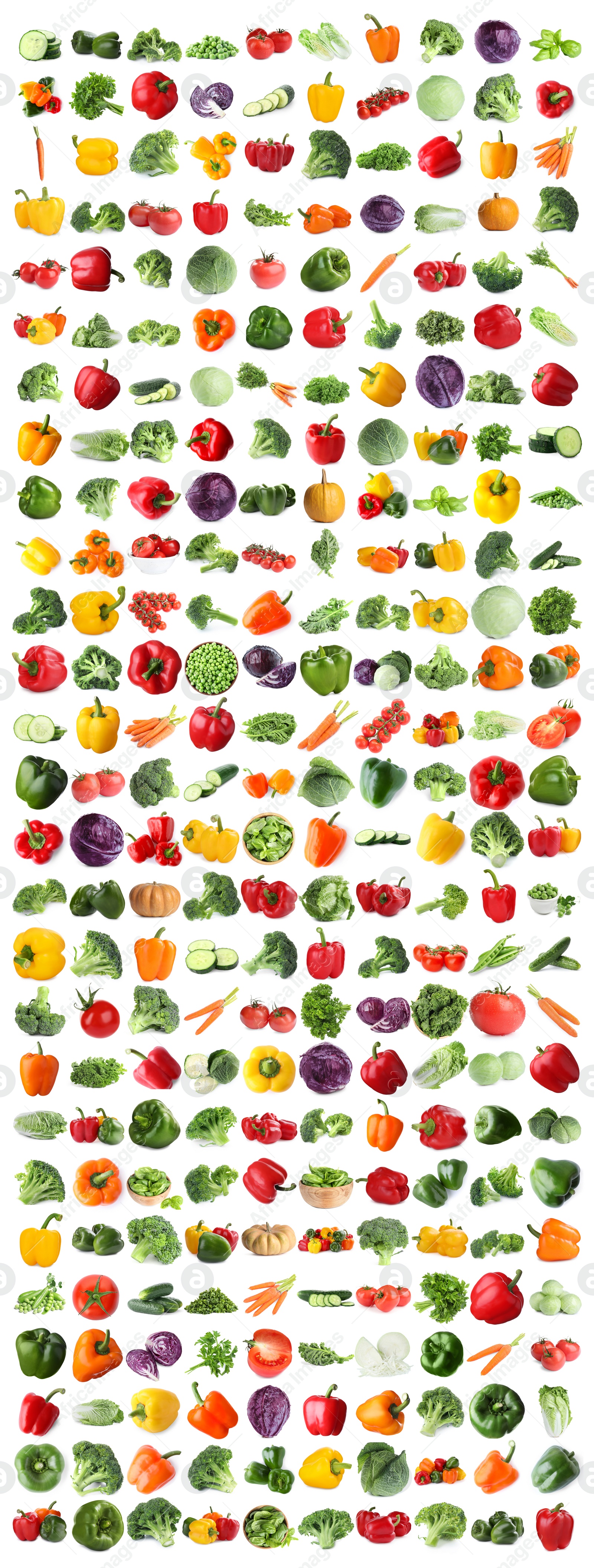 Image of Set of fresh ripe vegetables on white background