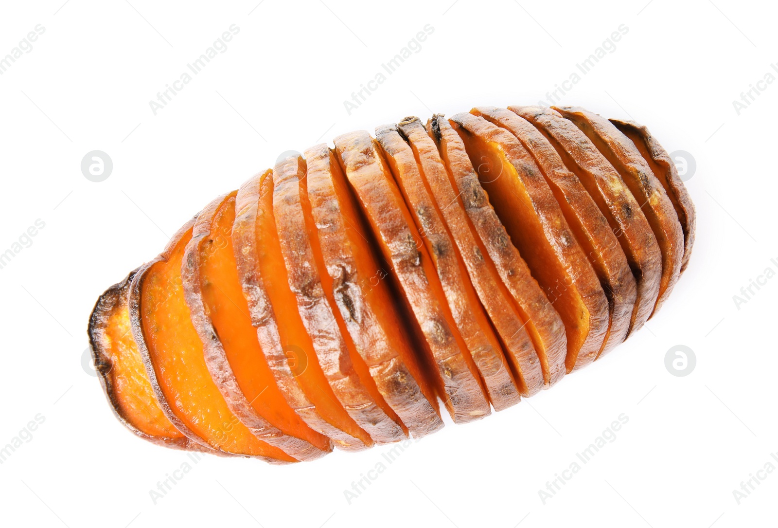 Photo of Delicious baked sweet potato on white background