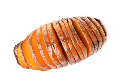 Delicious baked sweet potato on white background