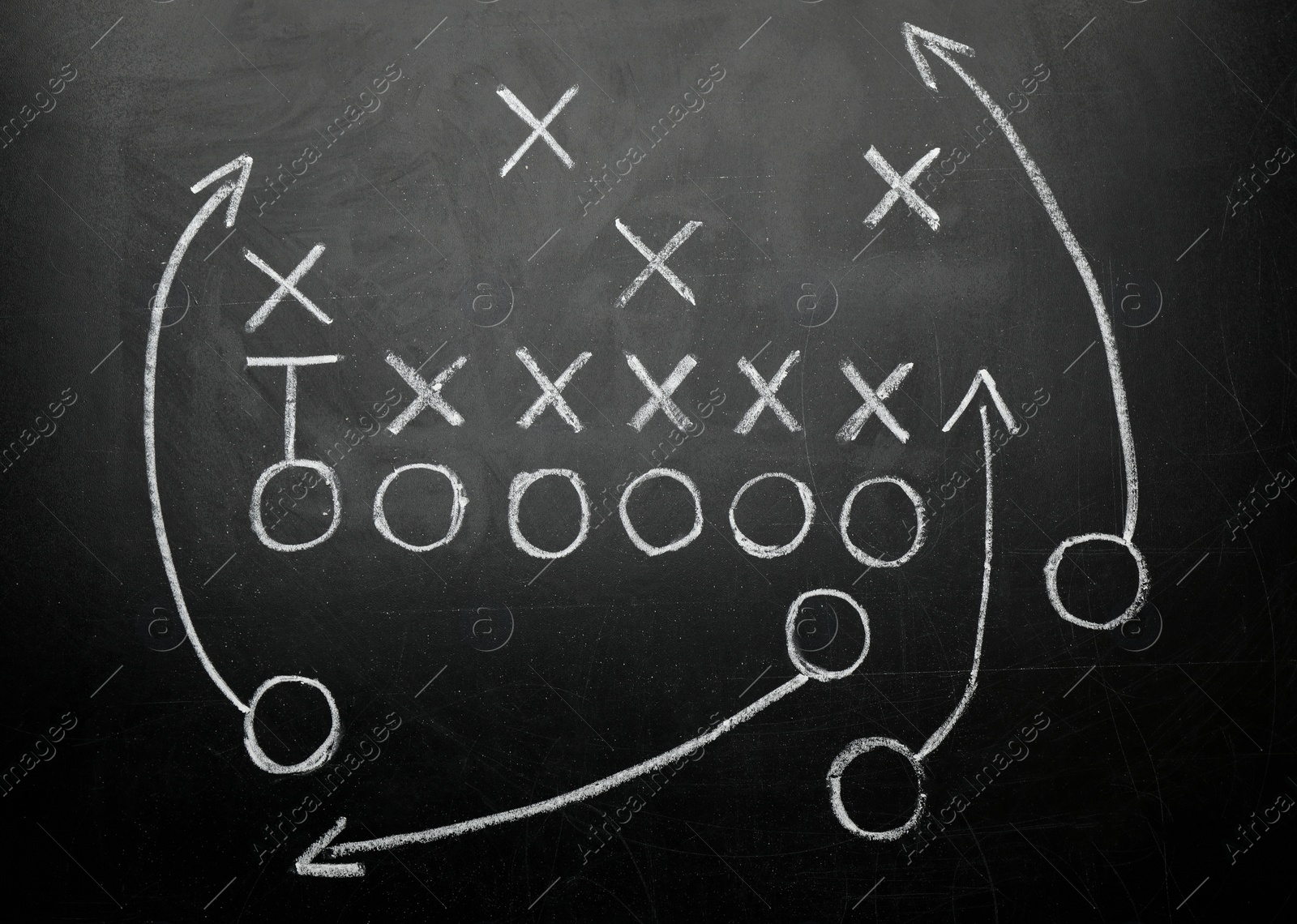 Photo of Football game strategy drawn on black chalkboard