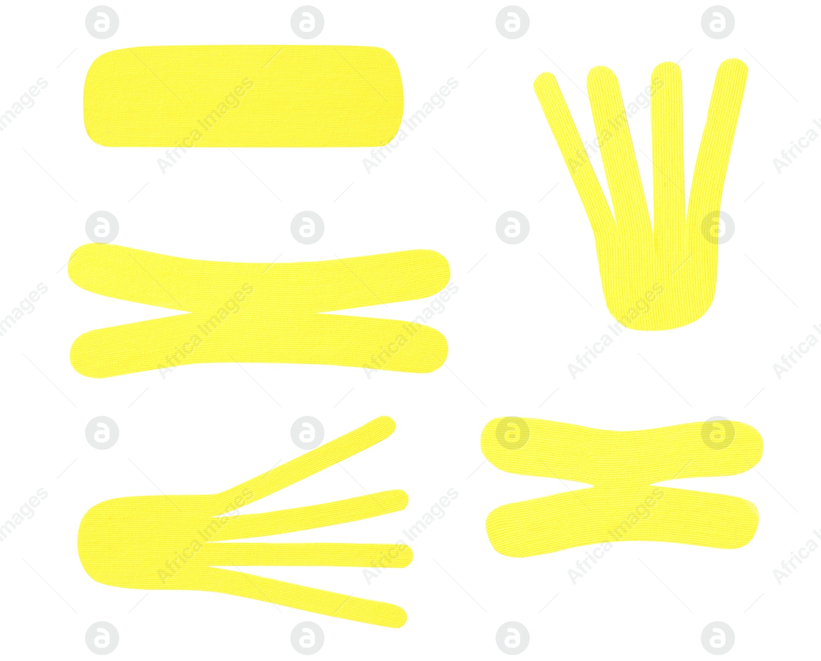 Image of Set with yellow kinesio tapes on white background