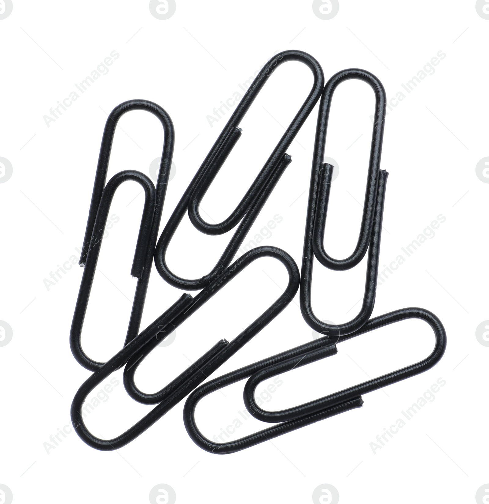 Photo of Colorful paper clips isolated on white, top view. School stationery