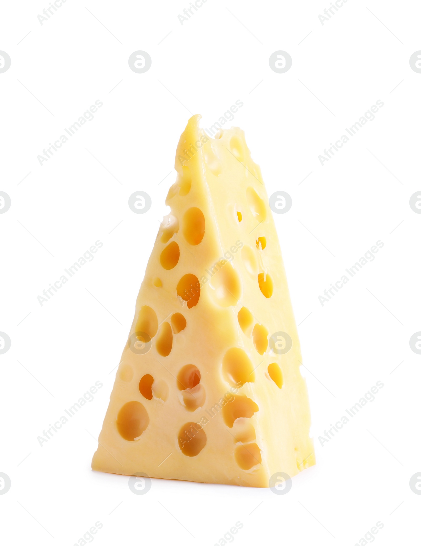 Photo of Piece of cheese with holes isolated on white