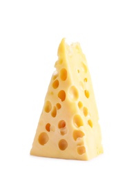 Photo of Piece of cheese with holes isolated on white