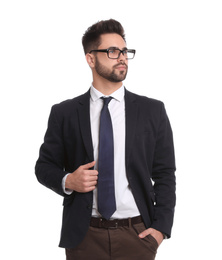 Portrait of young businessman on white background