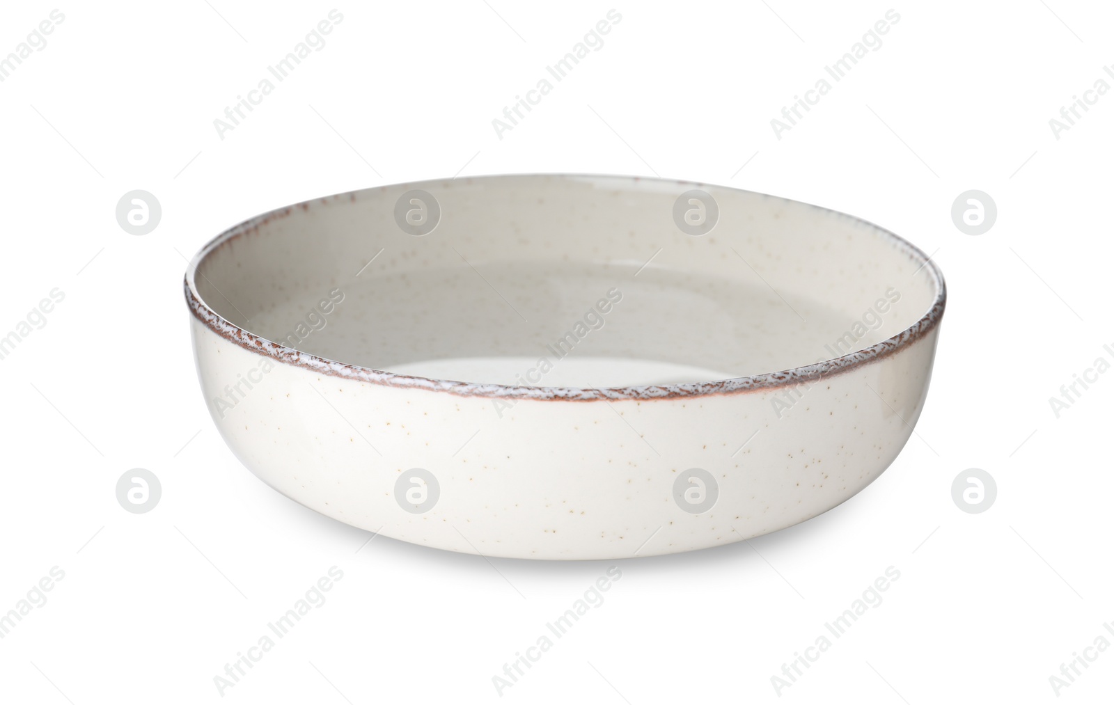 Photo of Ceramic bowl full of water isolated on white