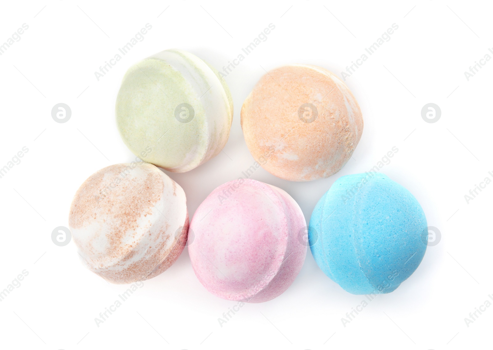 Photo of Bath bombs on white background. Spa products