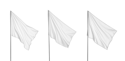 Image of Set with blank flags on white background. Banner design