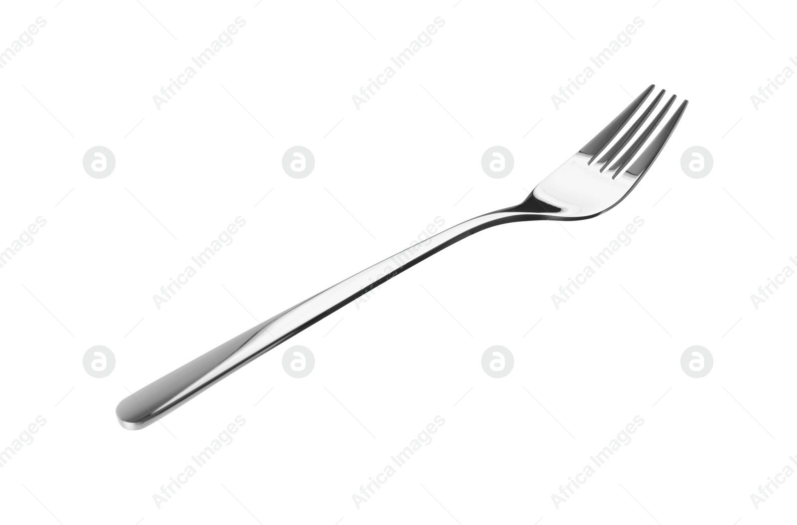 Photo of One shiny silver fork isolated on white