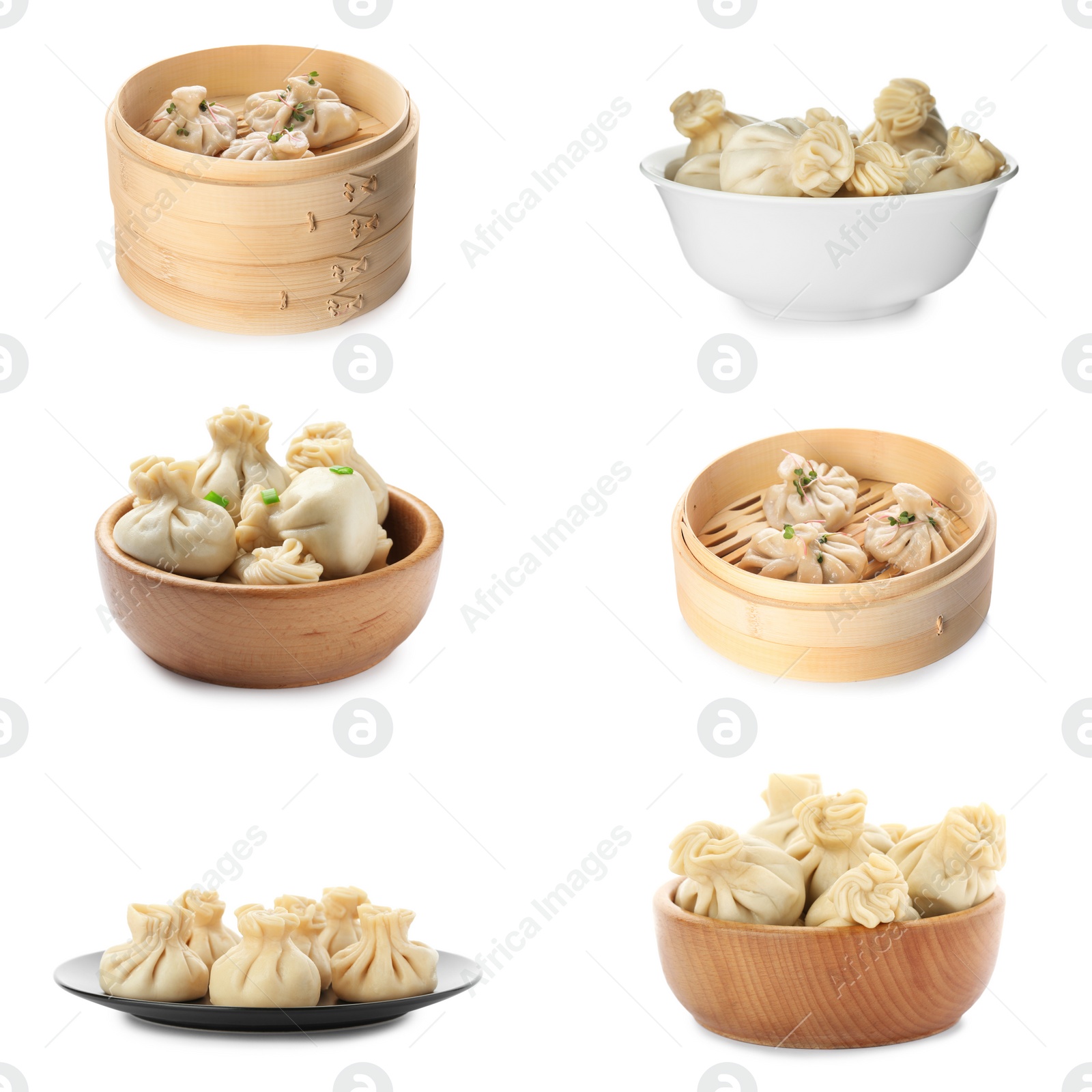 Image of Set of tasty dumplings isolated on white