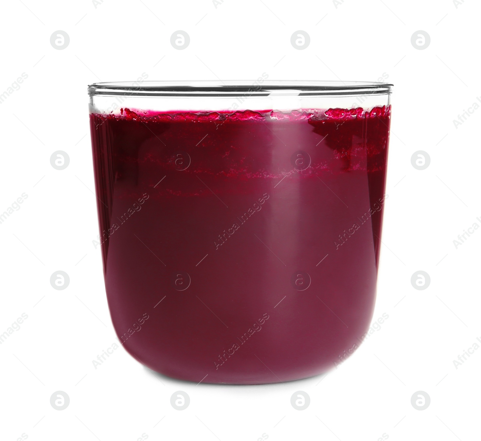 Photo of Glass of beet smoothie on white background