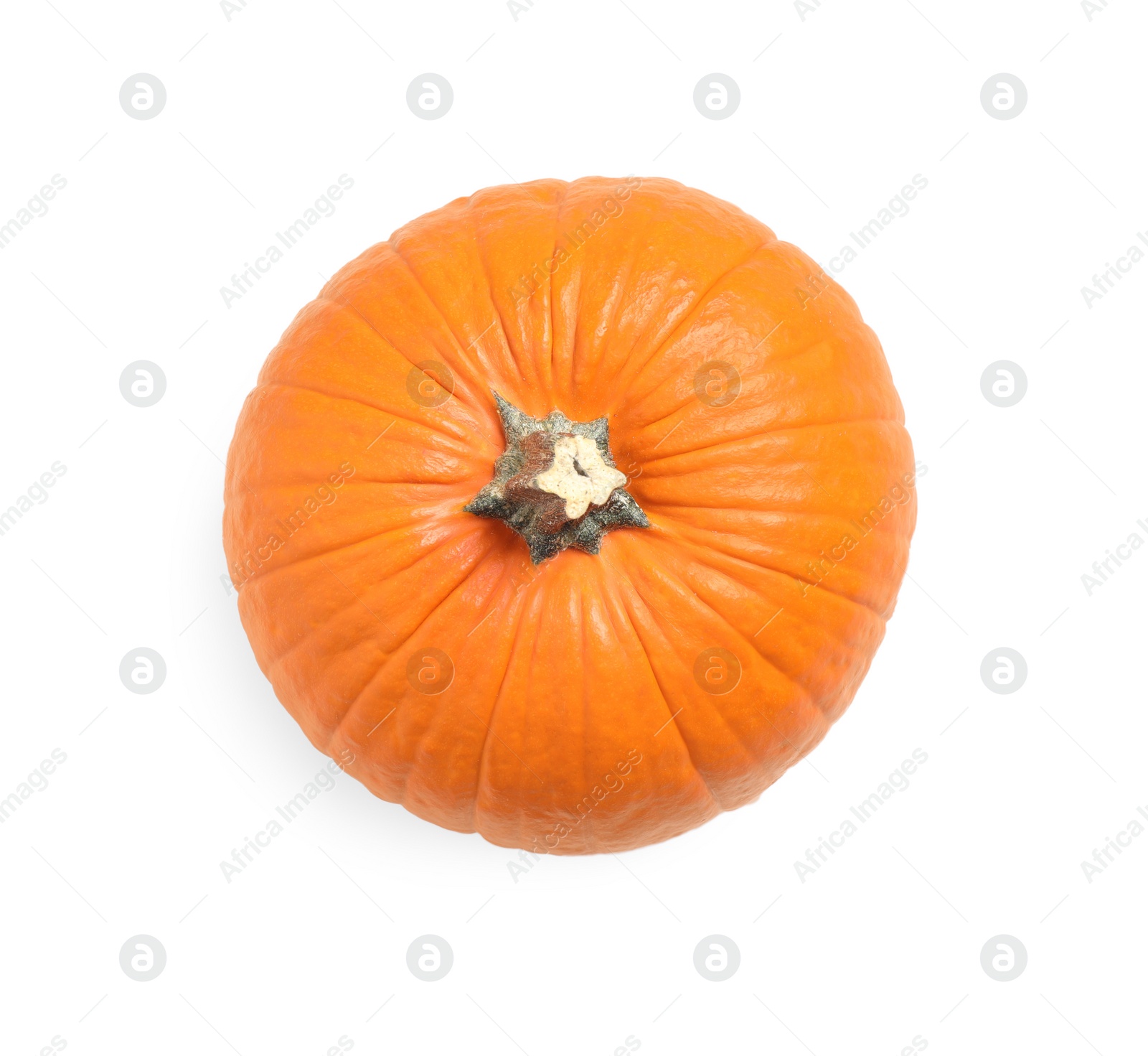 Photo of Fresh ripe pumpkin isolated on white, top view. Organic plant