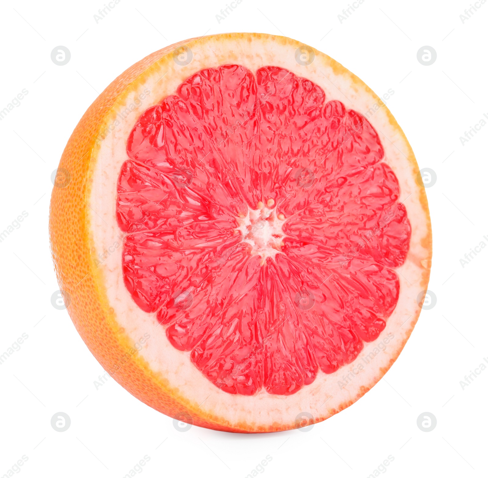 Photo of Halved ripe grapefruit isolated on white. Citrus fruit