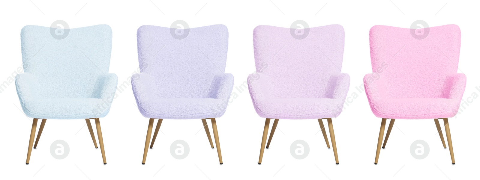 Image of Different colorful armchairs isolated on white, set