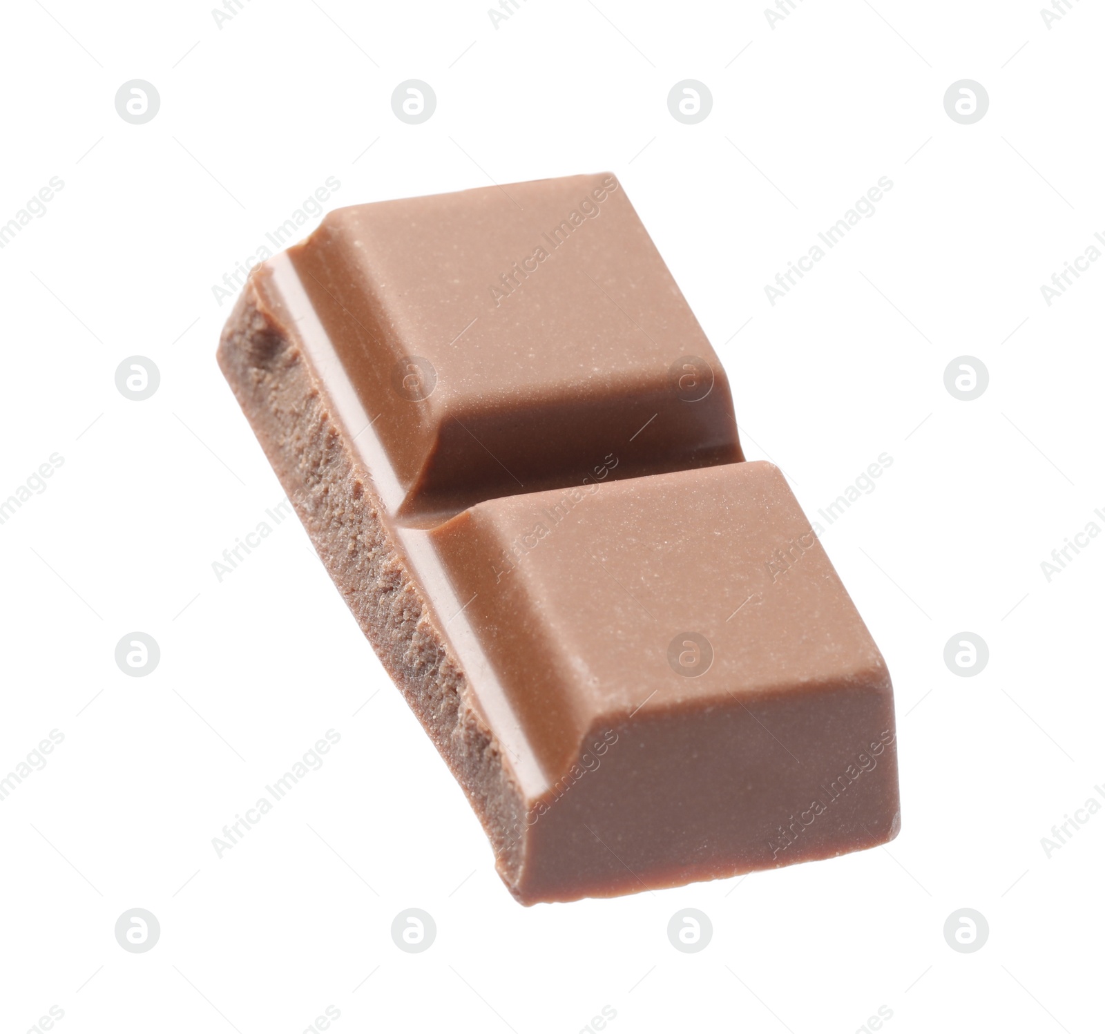 Photo of Piece of delicious milk chocolate isolated on white