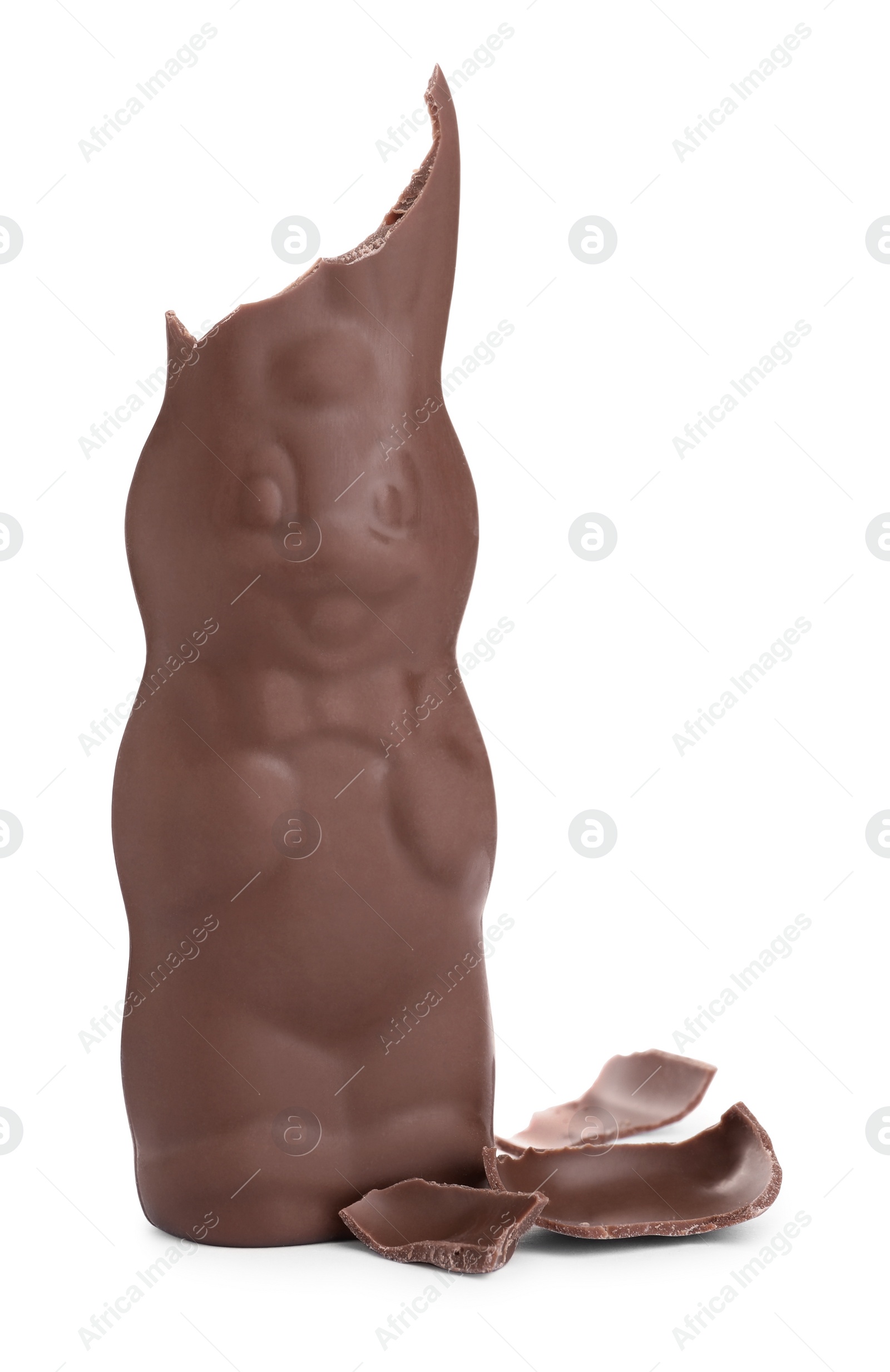 Photo of Broken chocolate Easter bunny isolated on white