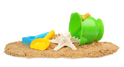 Photo of Composition with beach objects on white background