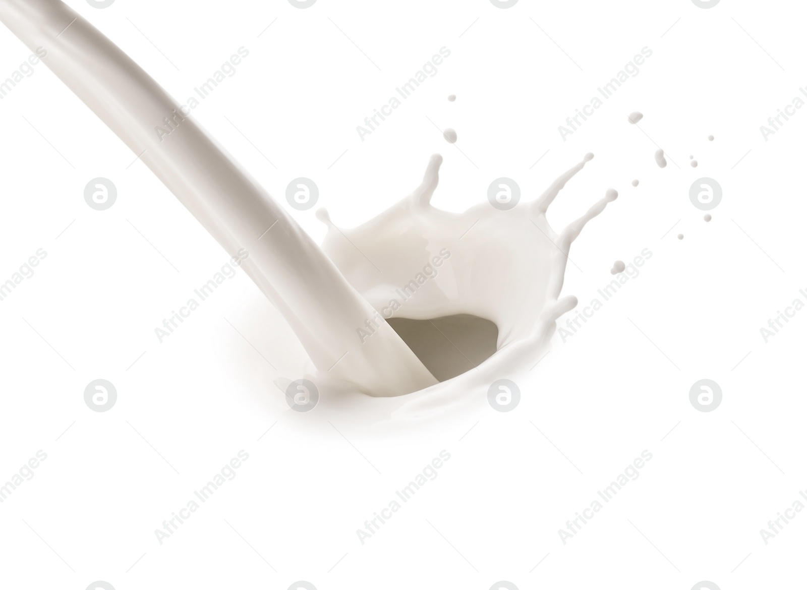 Photo of Pouring tasty fresh milk, closeup. Dairy product