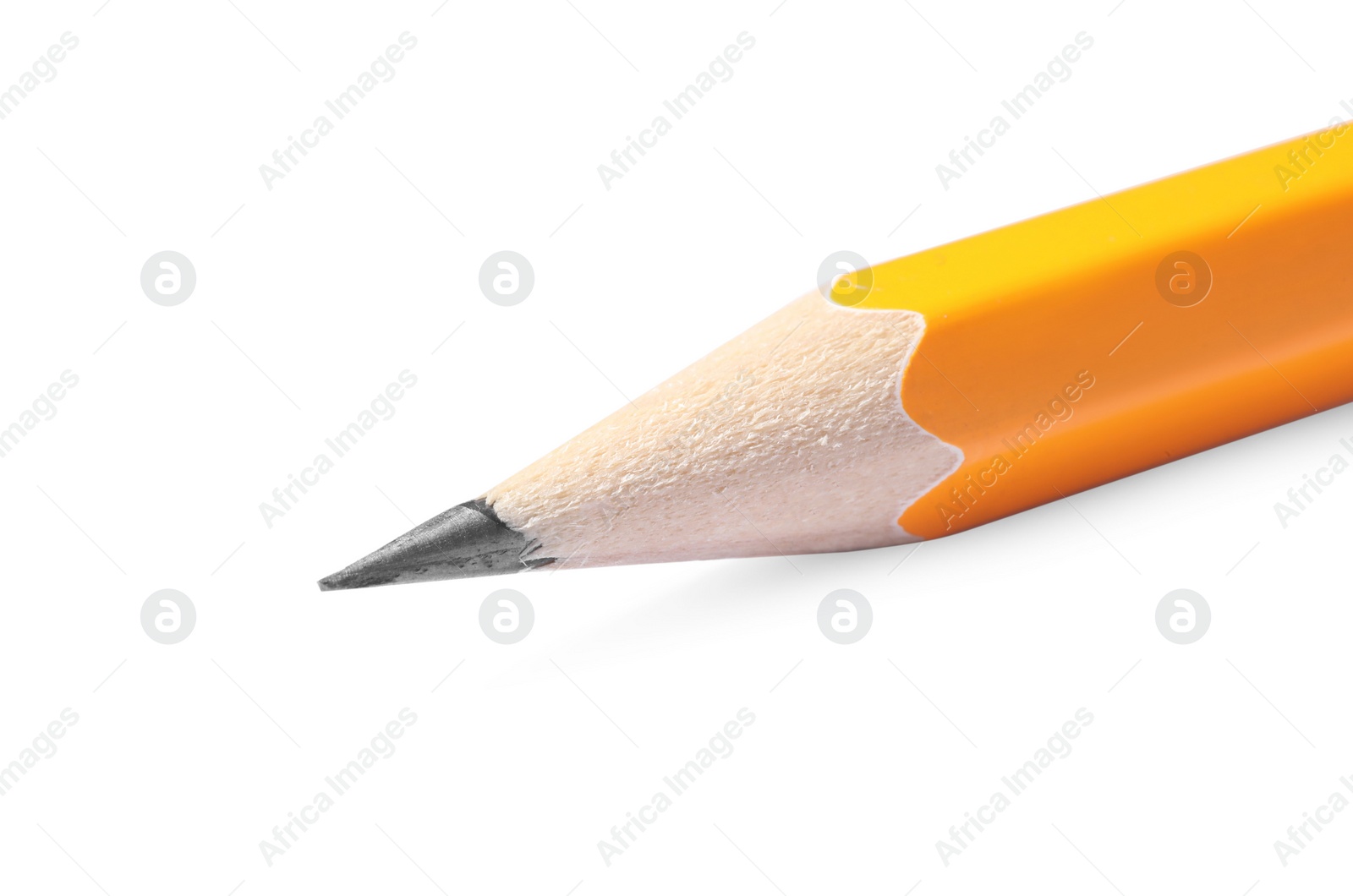 Photo of Sharp graphite pencil isolated on white. Macro photo