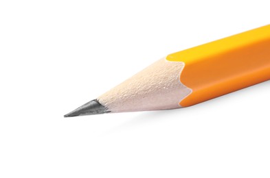 Sharp graphite pencil isolated on white. Macro photo