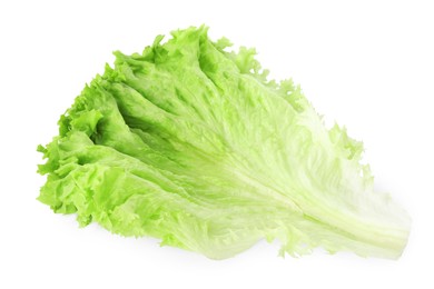 Photo of Leaf of fresh lettuce isolated on white. Salad greens