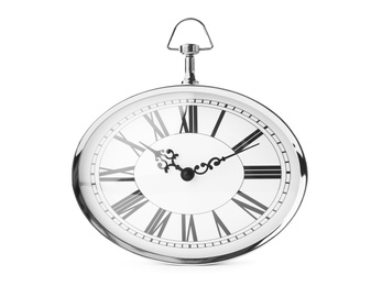 Photo of Retro clock on white background. Time change concept
