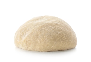 Photo of Freshly made wheat dough on white background