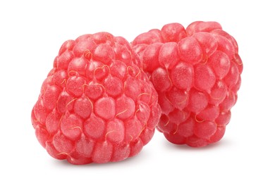 Two tasty ripe raspberries isolated on white