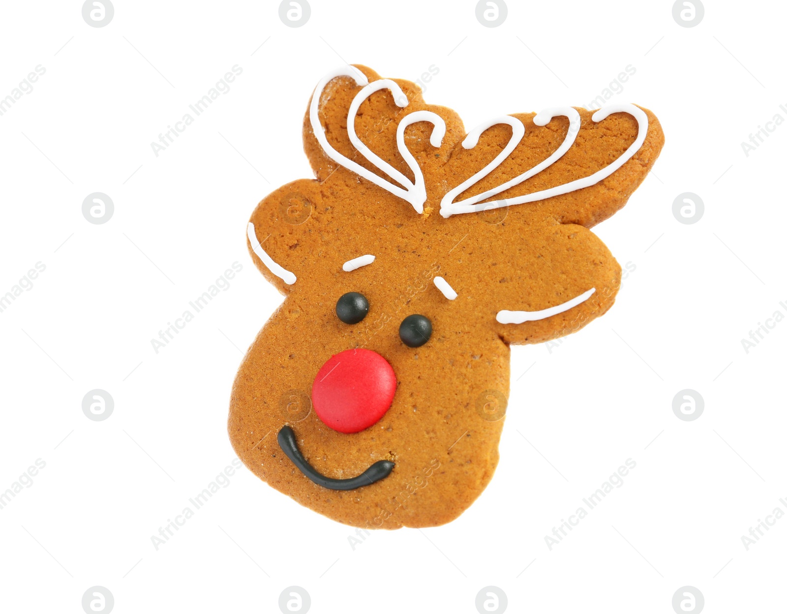Photo of Christmas cookie in shape of deer isolated on white
