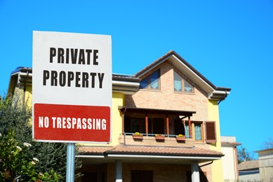 Image of Sign with text Private Property No Trespassing near house