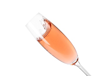 Glass of rose champagne isolated on white