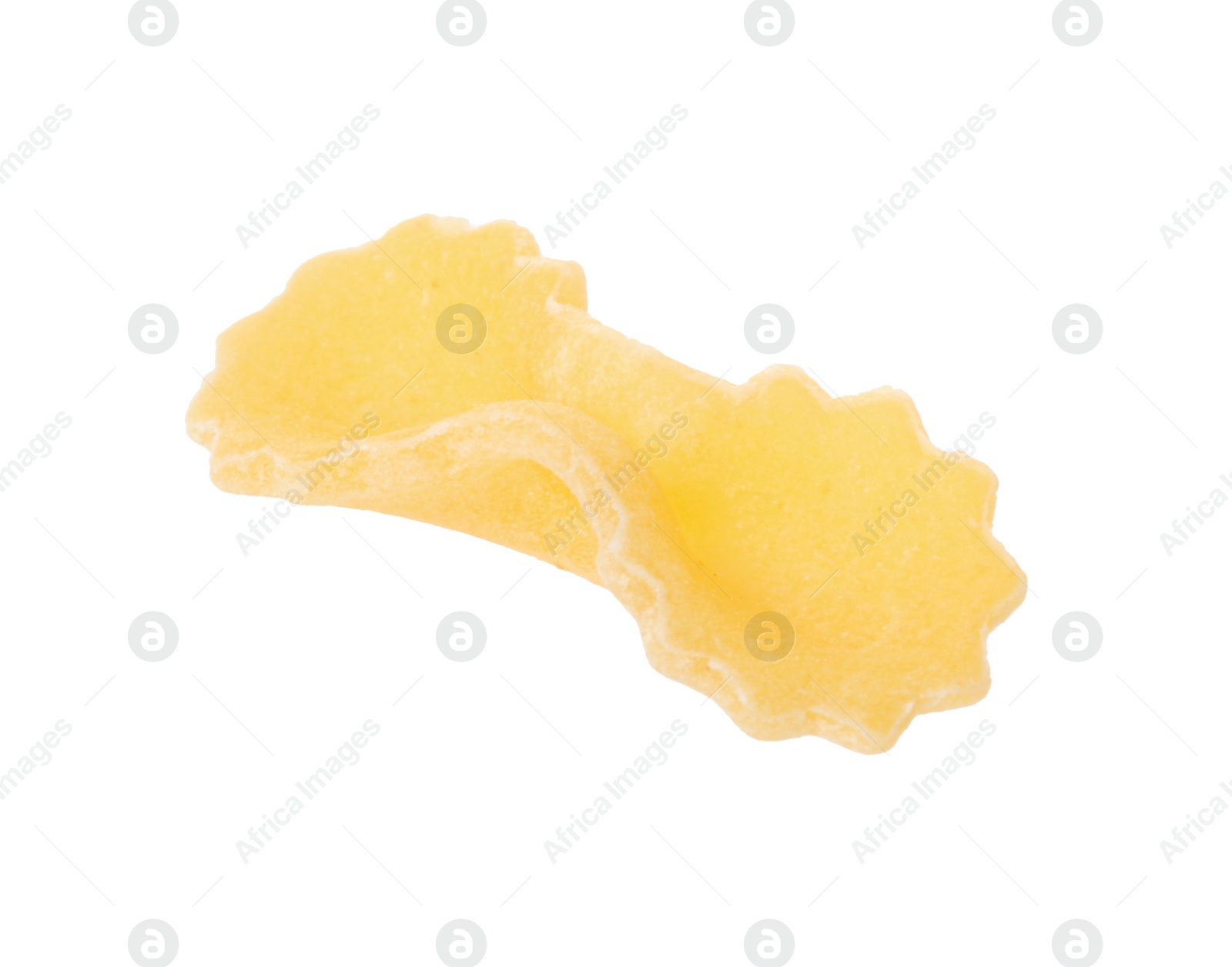 Photo of One piece of raw farfalline pasta isolated on white