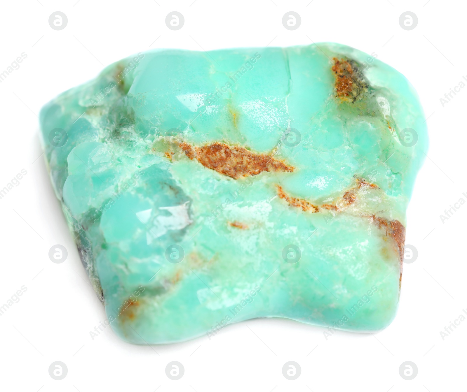 Photo of Beautiful chrysoprase gemstone on white background