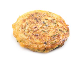 Photo of One delicious zucchini fritter isolated on white