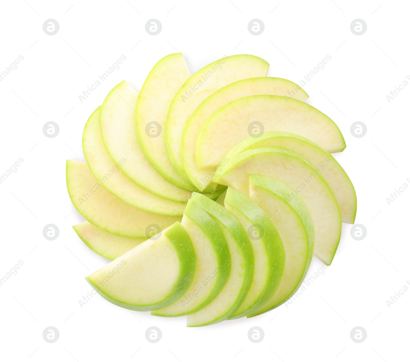 Photo of Slices of apple on white background, top view