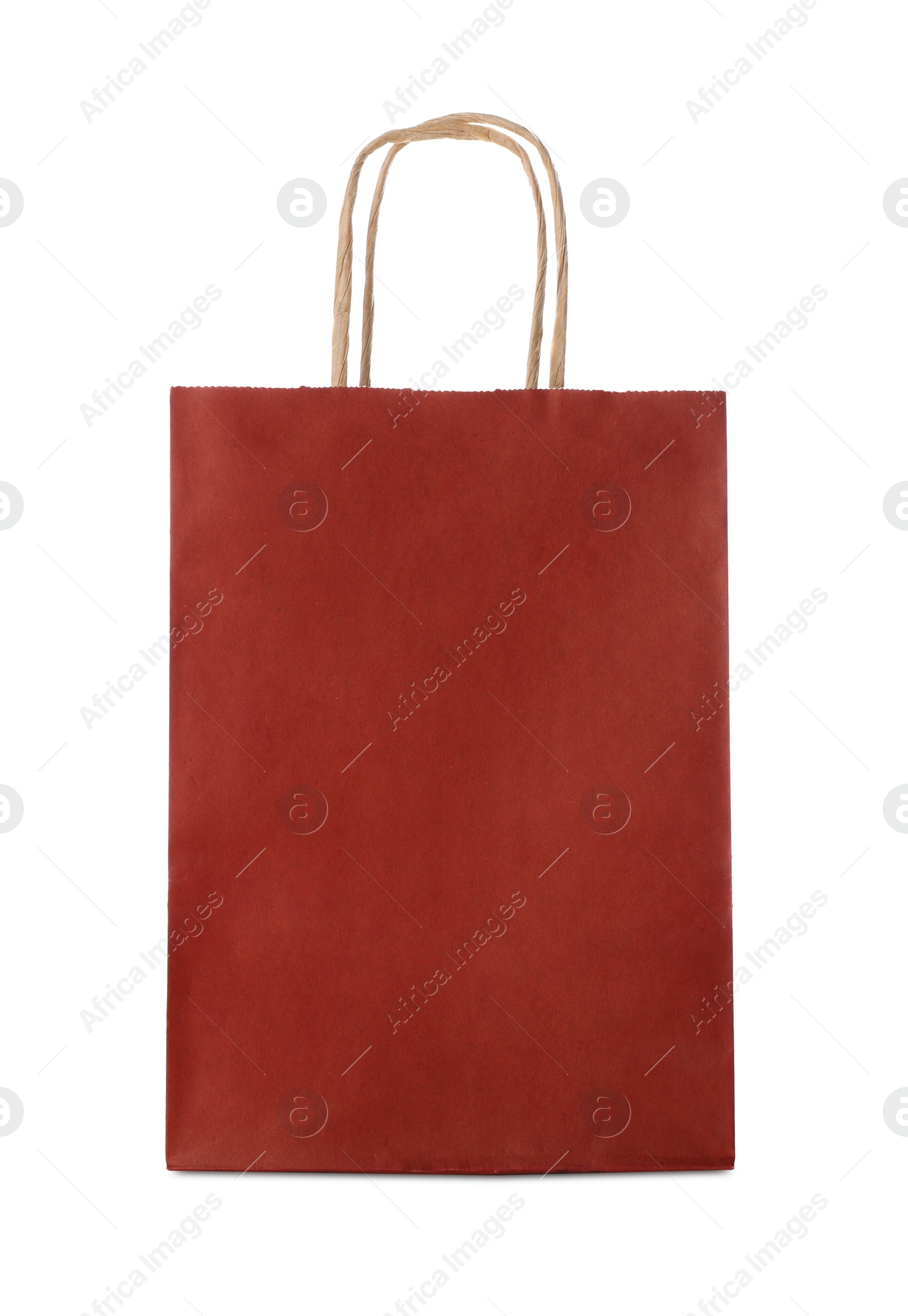 Photo of Blank red paper bag on white background. Space for design