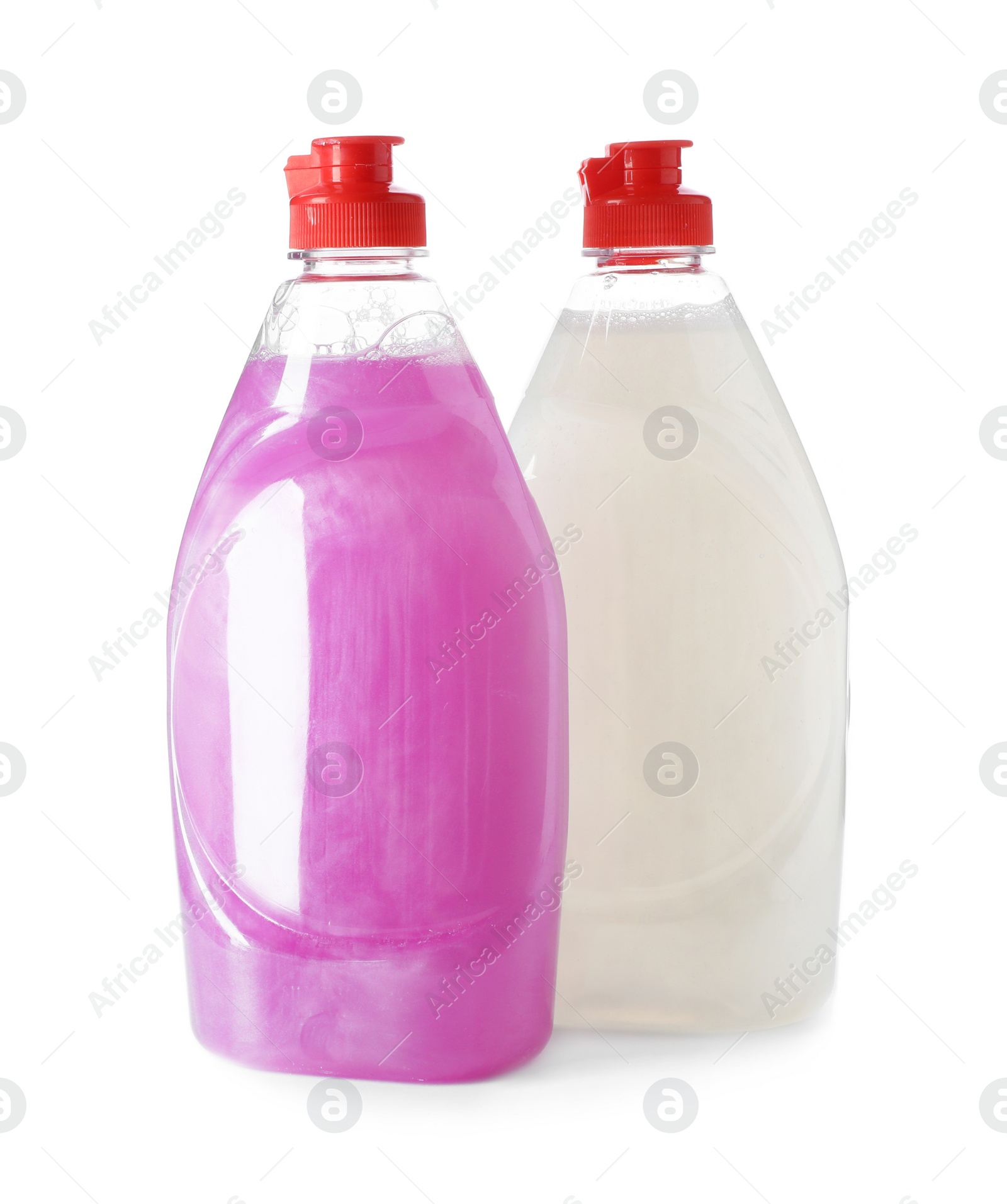 Photo of Cleaning products for dish washing on white background