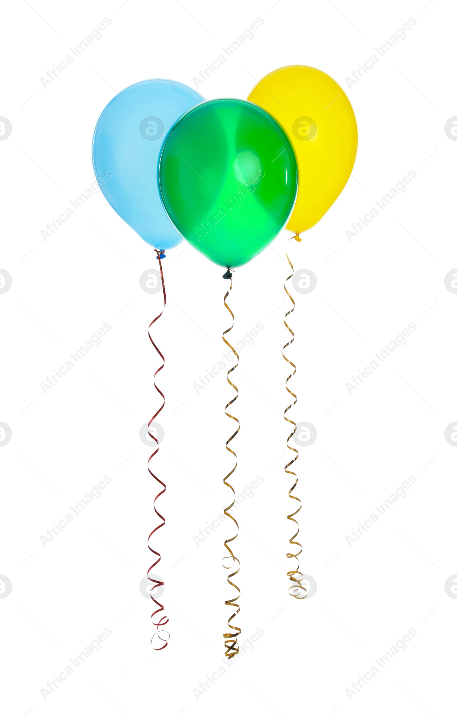 Photo of Colorful balloons on white background. Party time