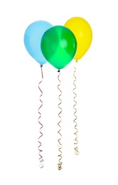 Photo of Colorful balloons on white background. Party time