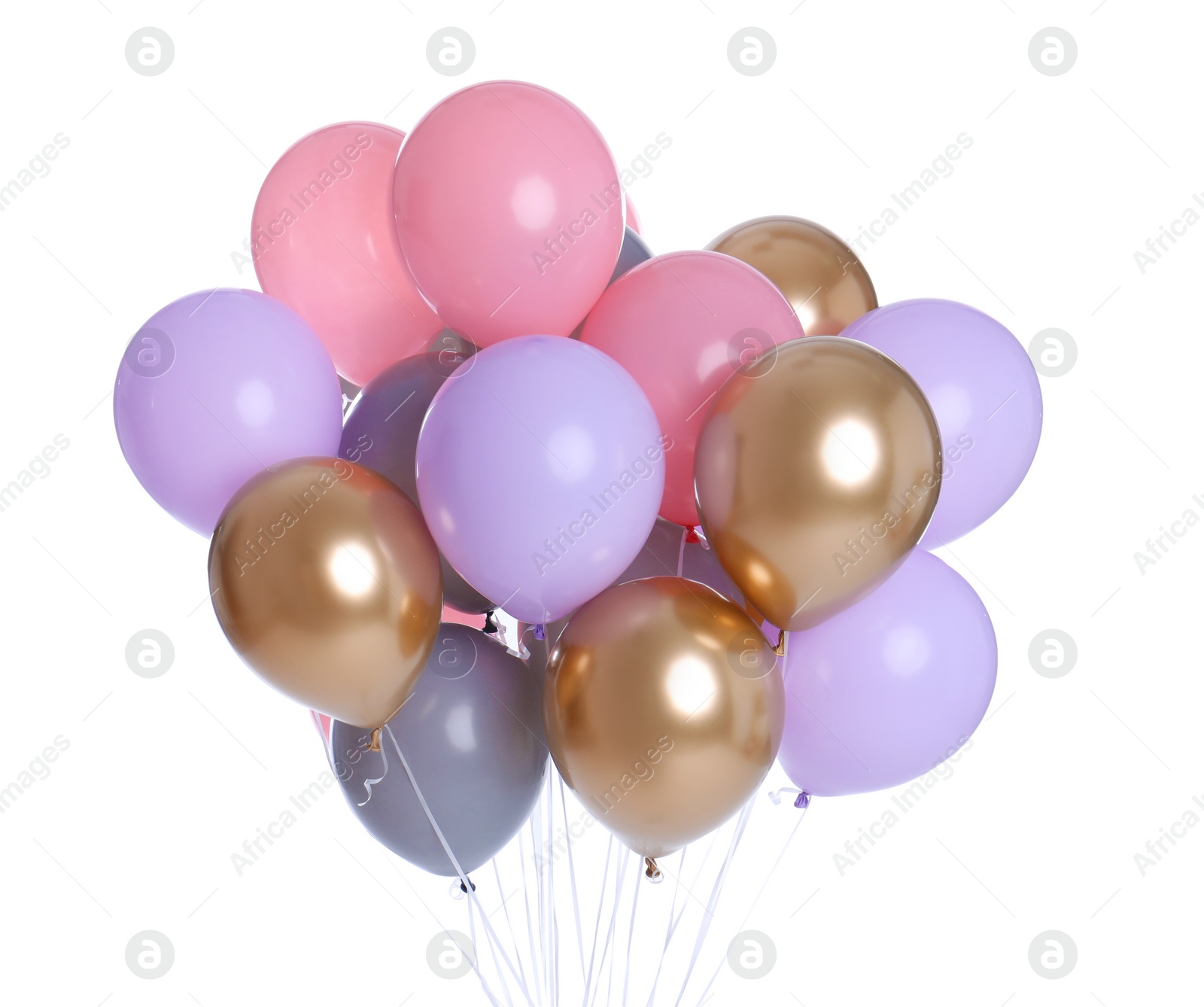 Photo of Colorful balloons on white background. Party object