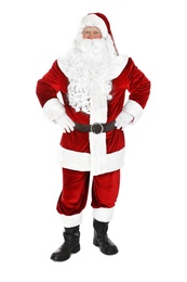 Photo of Happy authentic Santa Claus on white background