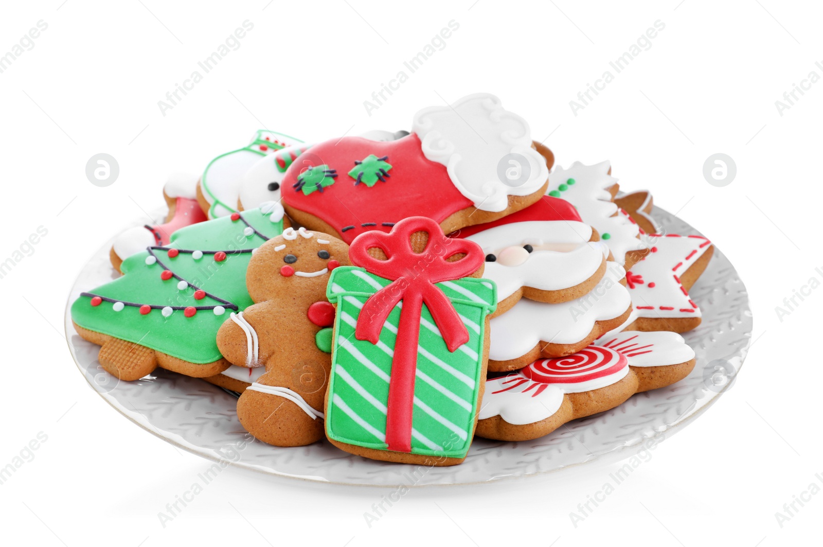 Photo of Delicious gingerbread Christmas cookies on white background