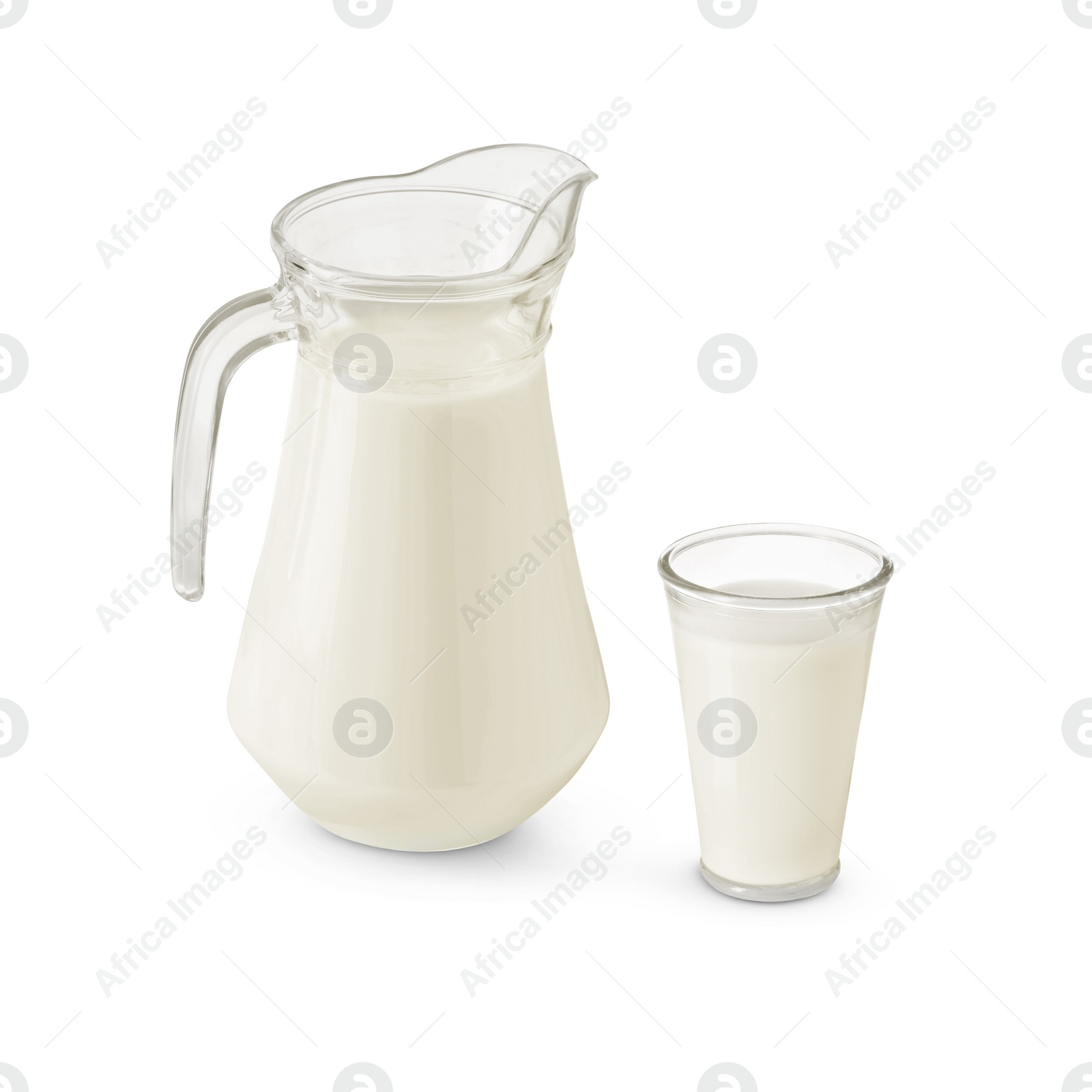 Image of Glass and jug with milk isolated on white