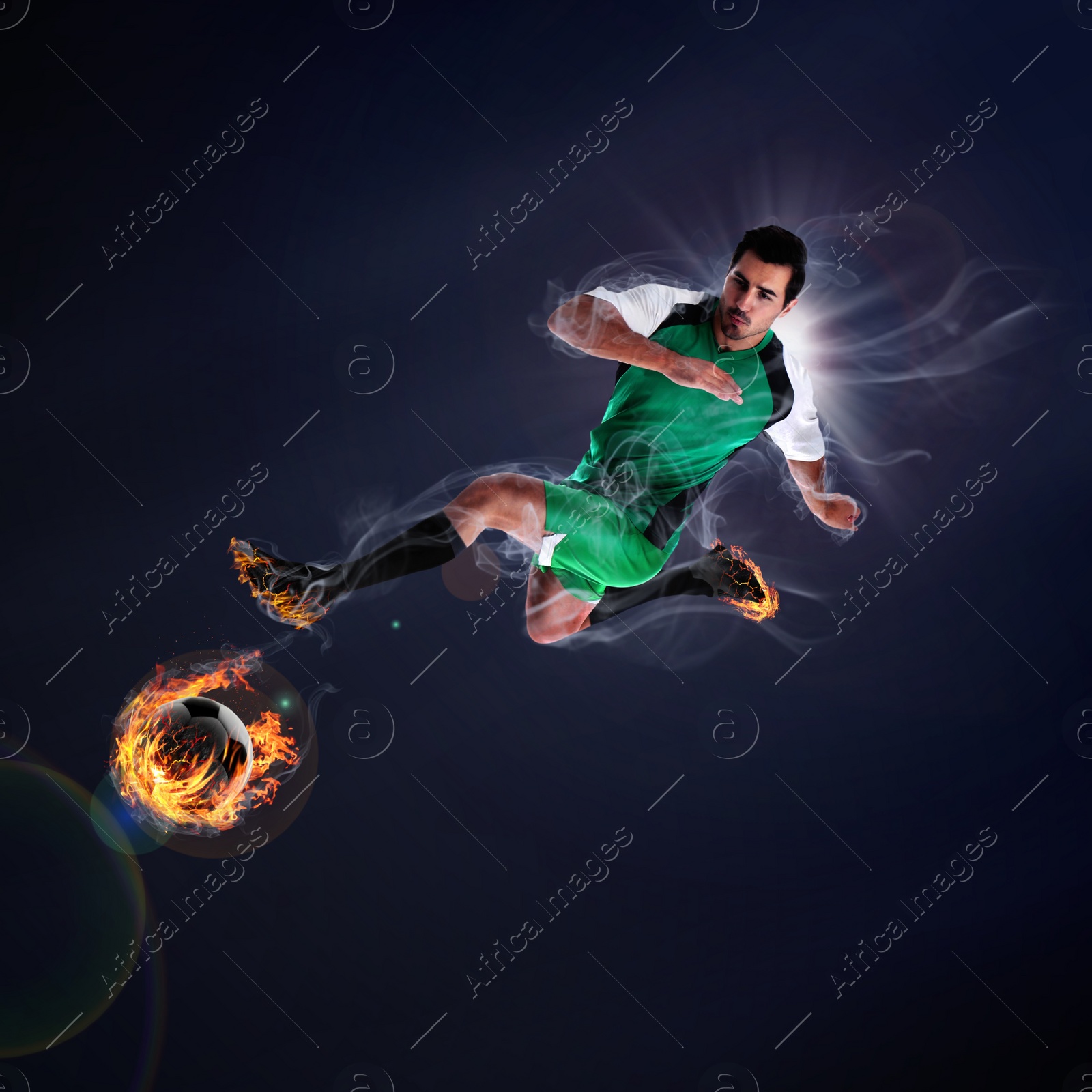 Image of Shot of football player in action. Creative design