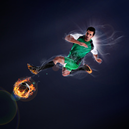 Image of Shot of football player in action. Creative design