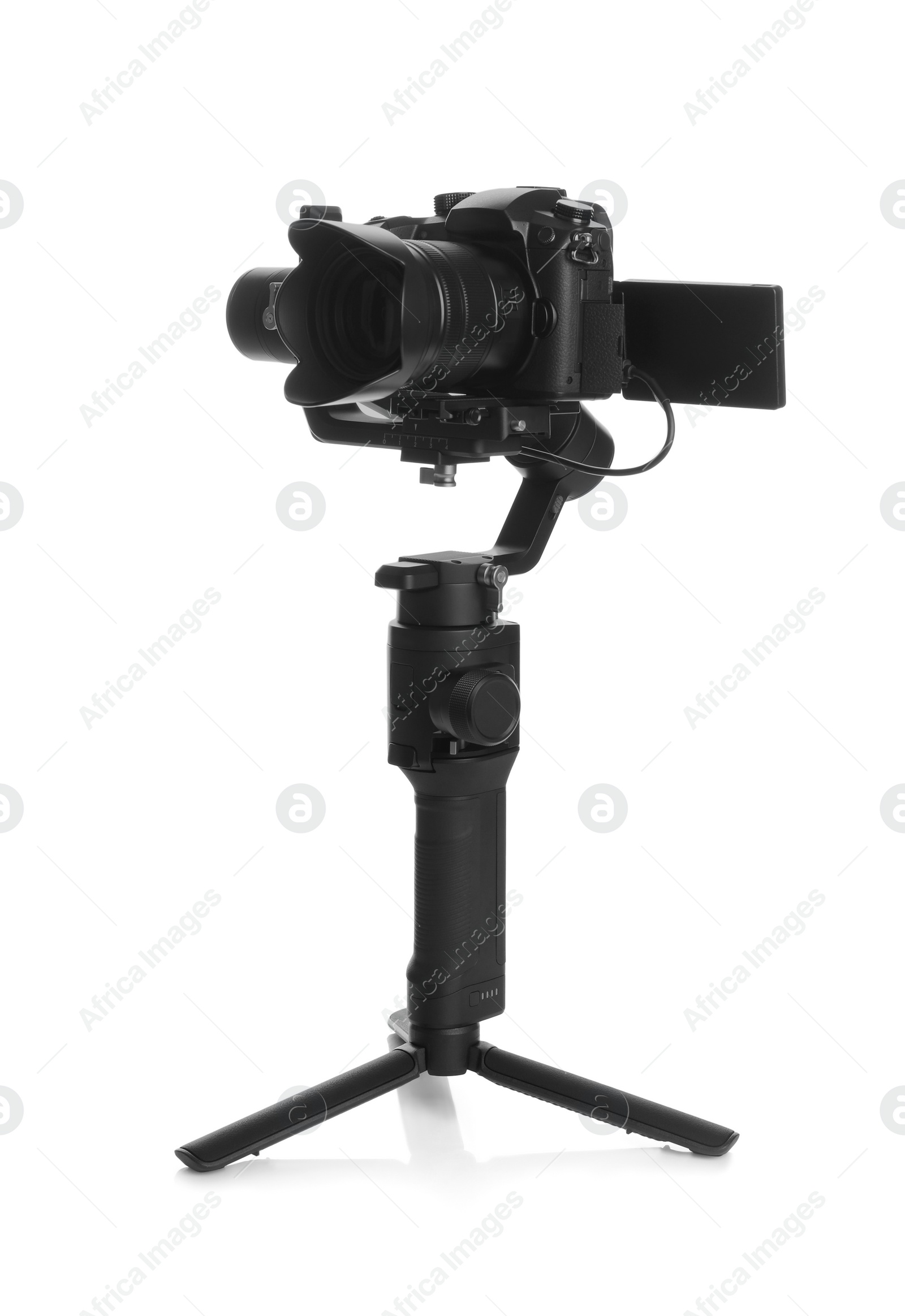 Photo of Modern professional video camera isolated on white