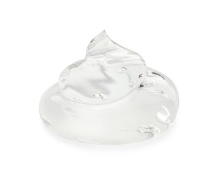 Photo of Sample of clear cosmetic gel on white background, closeup